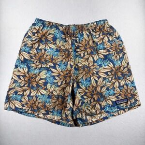 Patagonia Baggies Shorts Kids Small Blue Brown Floral Leaf Print 57021
